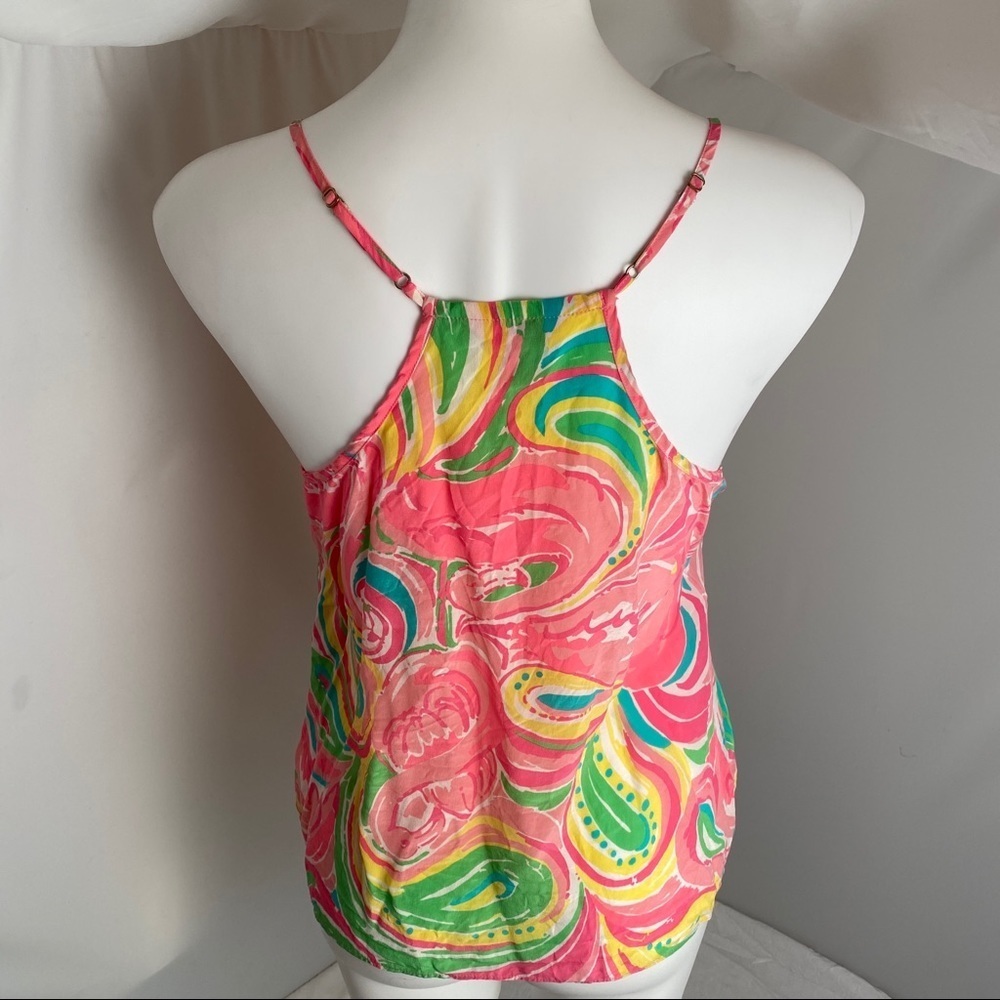 Lilly Pulitzer Dusk multicolor racer back silk camisole top in Flamingo - Picture 2 of 9